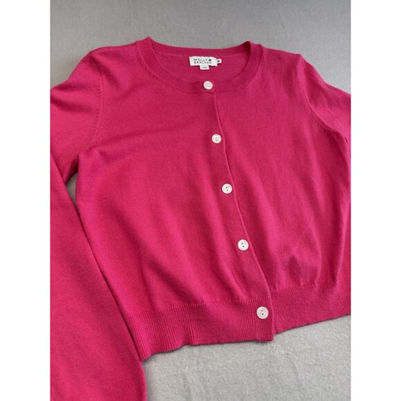 Molly Bracken Hot Pink Button Crop Long Sleeve Sweater Cardigan Medium - Picture 3 of 10